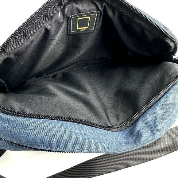 Mixi Messenger Bag Blue Canvas Mens Crossbody Travel Keep On Fighting Brand New - Picture 2 of 12